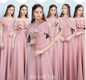 Váy phụ dâu màu hồng pastel nhẹ nhàng