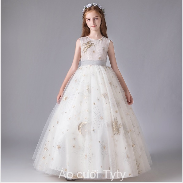 Váy phù dâu, công chúa màu trắng dành cho bé gái