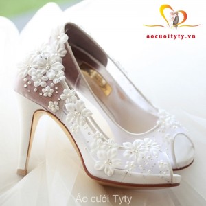 Giày cưới cô dâu cao gót màu trắng dịu dàng GC202028
