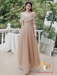 Đầm dạ hội, dự tiệc màu hồng nude phối kim sa