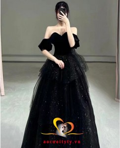 Đầm, váy dạ hội dự tiệc, prom màu đen xòe bồng nhẹ nhàng
