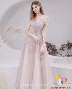 Đầm dạ hội, váy dự tiệc màu hồng pastel kim sa nổi bật