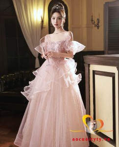 Đầm dạ hội, váy prom dự tiệc màu hồng nhẹ nhàng