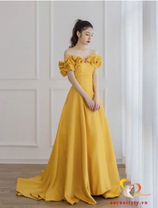 Đầm, váy dạ hội màu vàng tay bồng