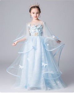 Váy phù dâu công chúa bé gái màu xanh