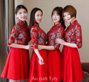 Váy phù dâu truyền thống trung quốc màu đỏ