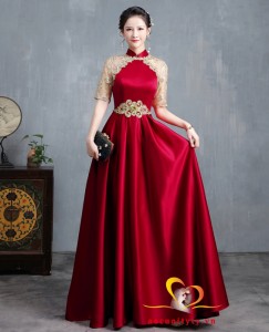 Đầm, váy dạ hội trung niên màu đỏ kín đáo, sang trọng