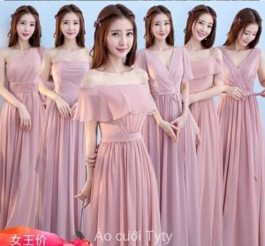 Váy phù dâu - dự tiệc màu hồng ruốc